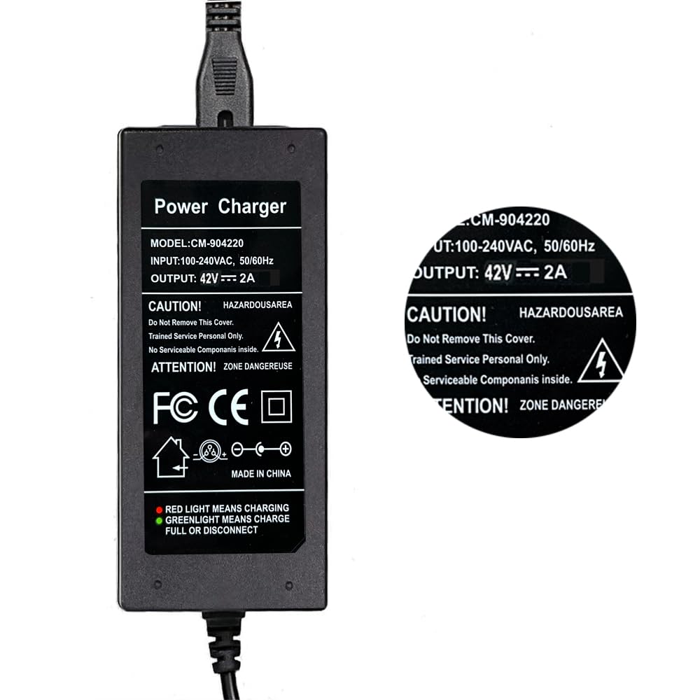42V 2A Charger for 36V Lithium Battery, 5.5mm x 2.5mm and 8mm 3 Prong Connector V6952