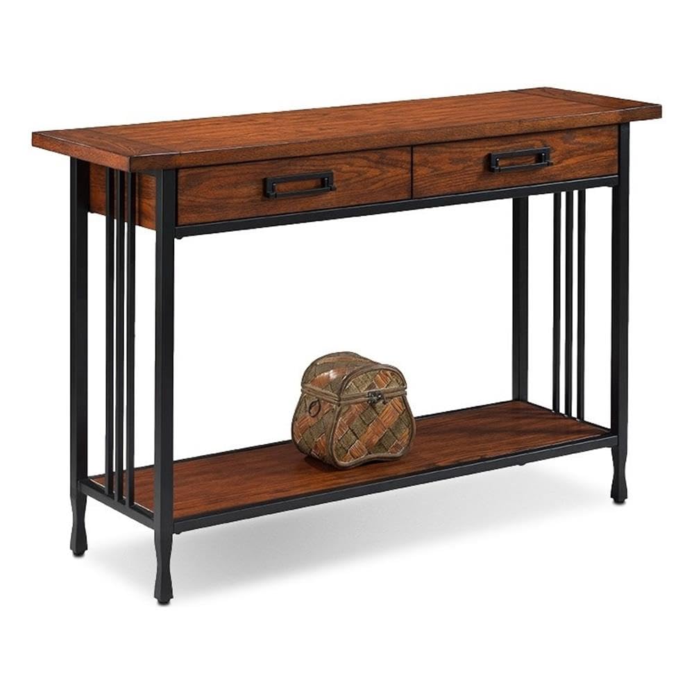 Industrial Wood Console Table with 2 Drawers and Storage Shelf N671