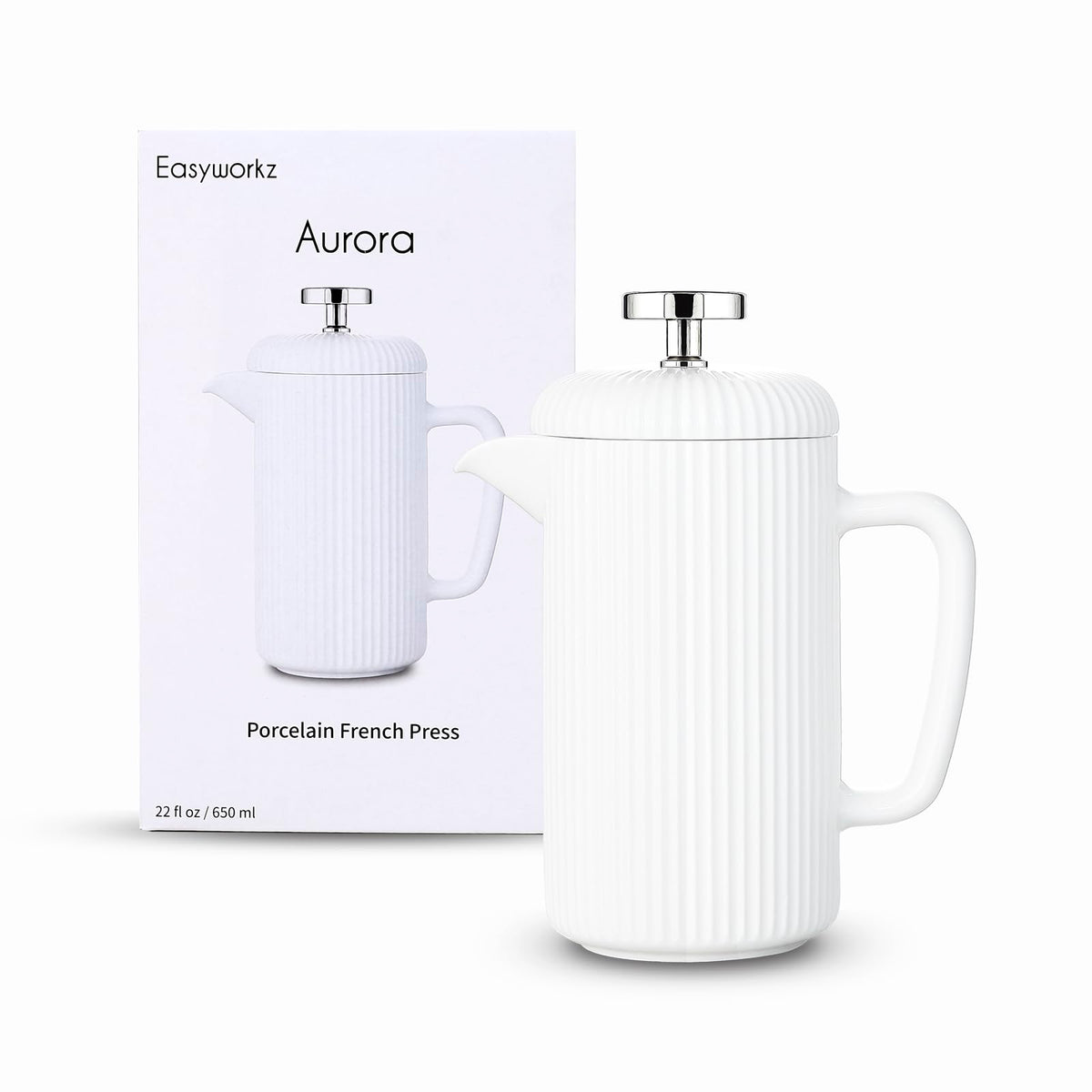 Porcelain French Press 22 fl oz Coffee Tea Maker with Stainless Steel Plunger Ivory I497699