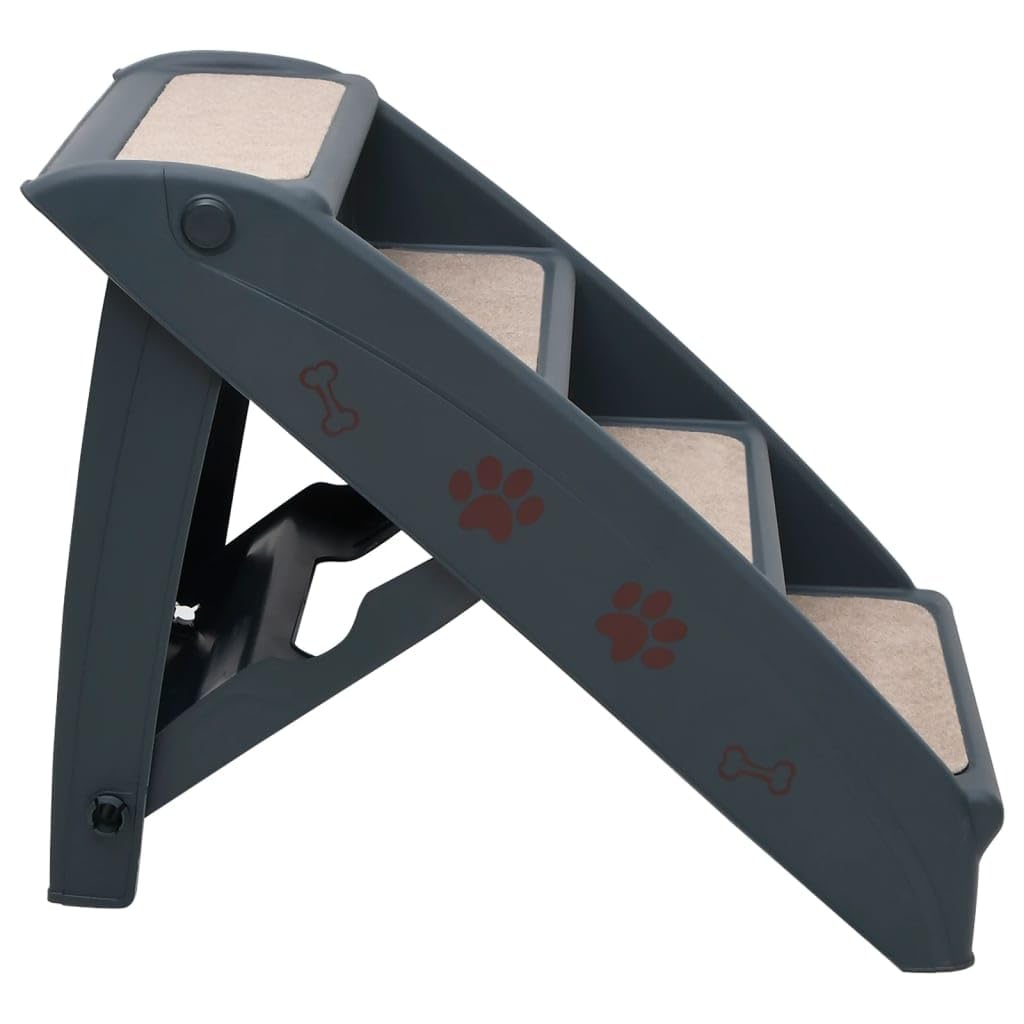 Folding 4-Step Dog Stairs Dark Gray M8381