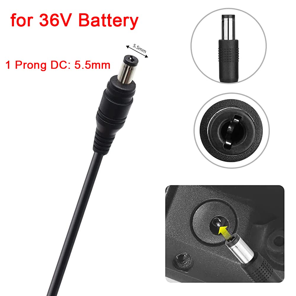42V 2A Charger for 36V Lithium Battery, 5.5mm x 2.5mm and 8mm 3 Prong Connector V6952