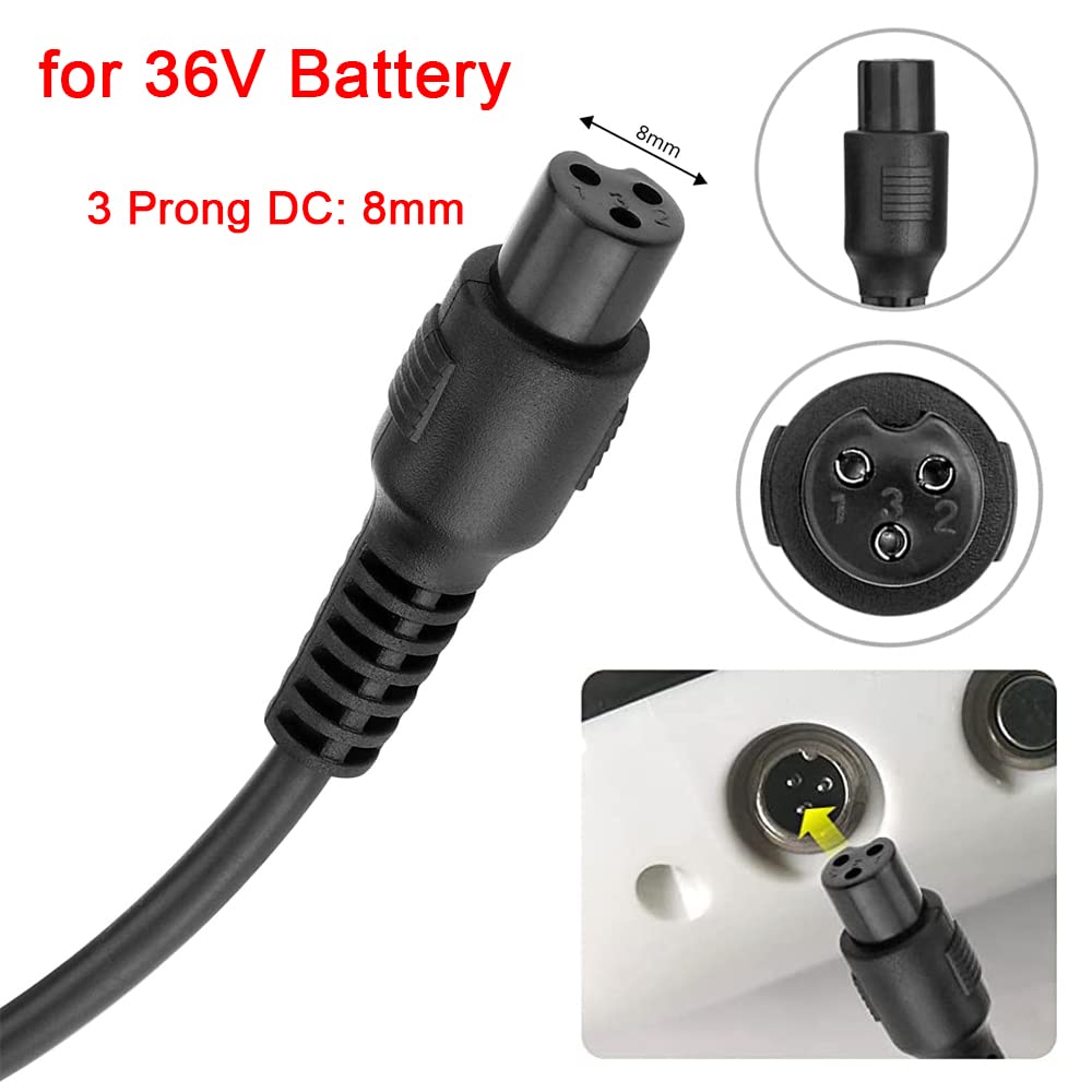 42V 2A Charger for 36V Lithium Battery, 5.5mm x 2.5mm and 8mm 3 Prong Connector V6952