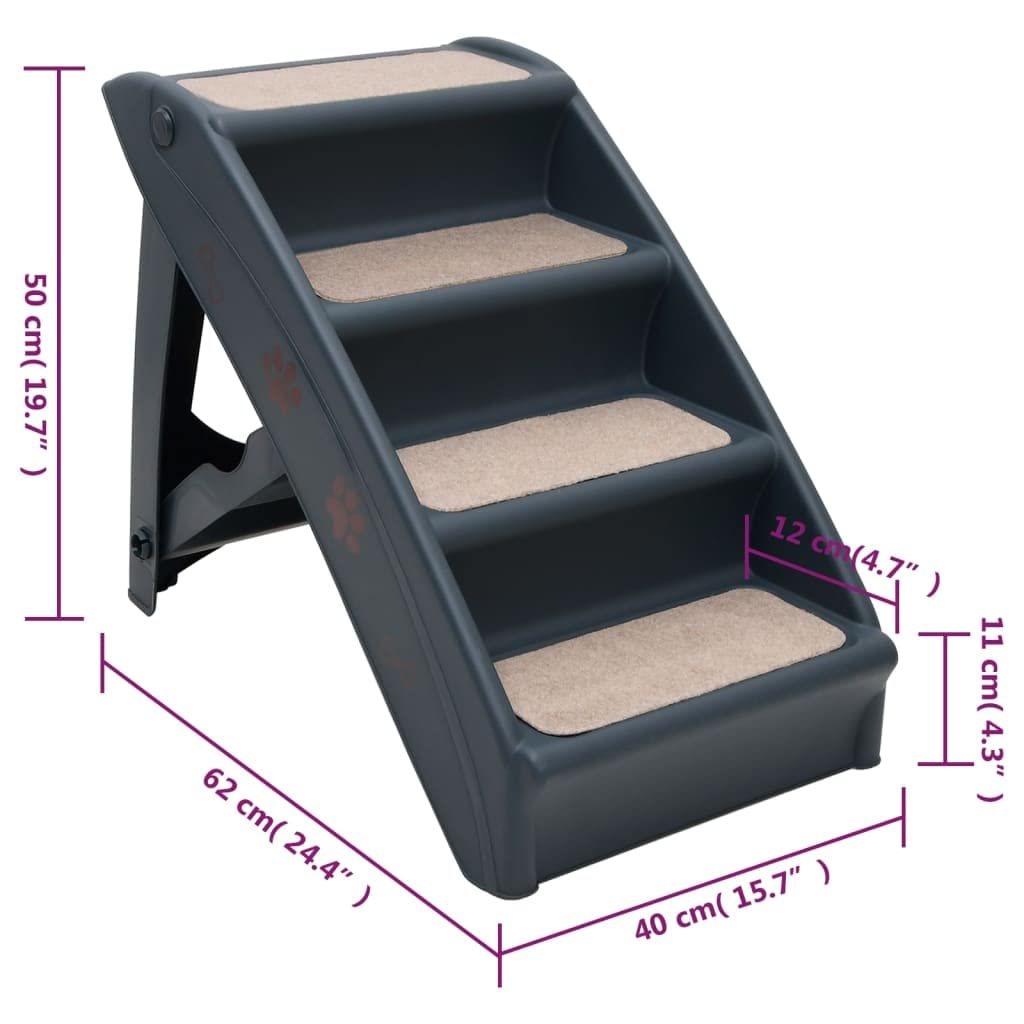 Folding 4-Step Dog Stairs Dark Gray M8381