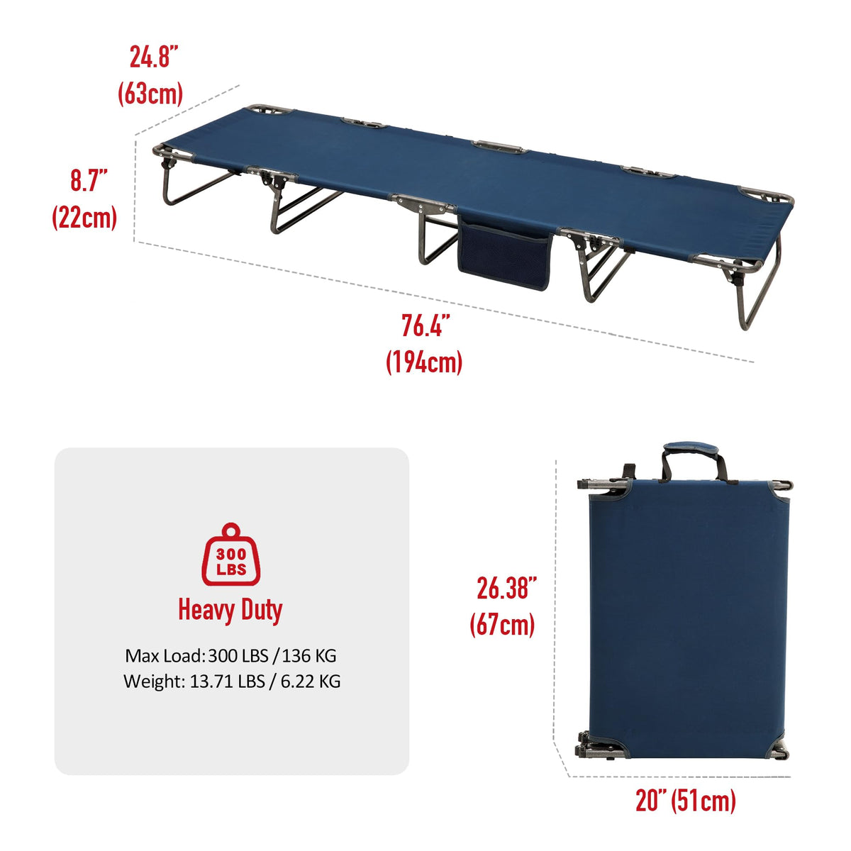 Portable Folding Camping Cot with Pillow Blue 2PC B369
