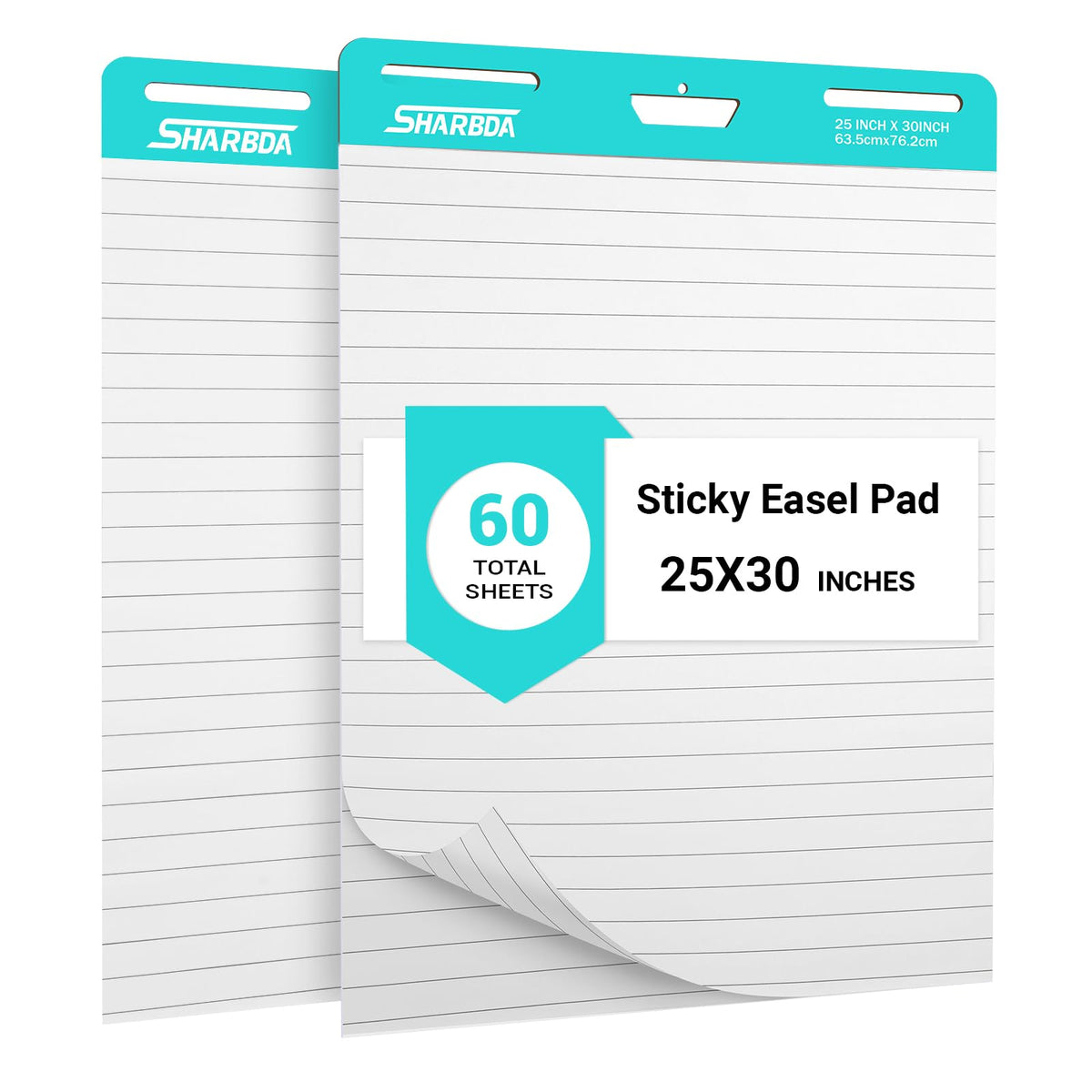 Lined Sticky Easel Pad, 25 in x 30 in, 30 Sheets/Pad, 2 Pads V518