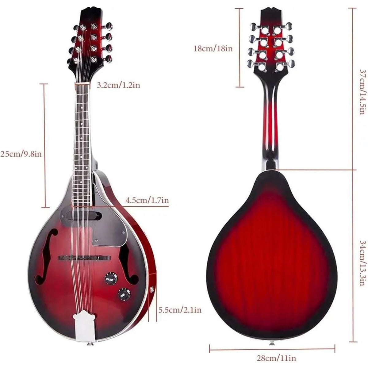 Acoustic Electric Mandolin Instrument Vintage Red Sunburst Mahogany Wood V386938