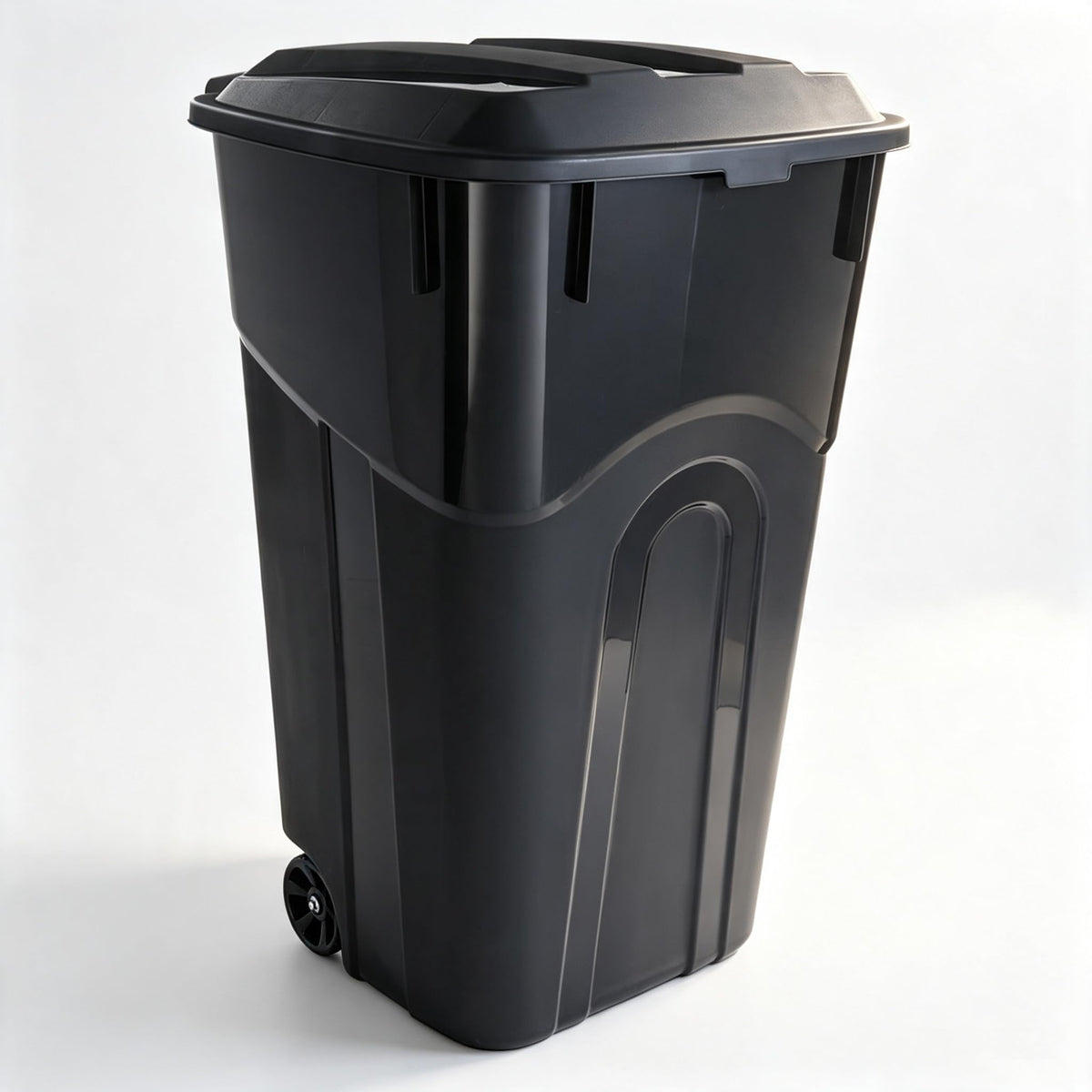 32 Gallon Black Plastic Wheeled Trash Can with Lid P281