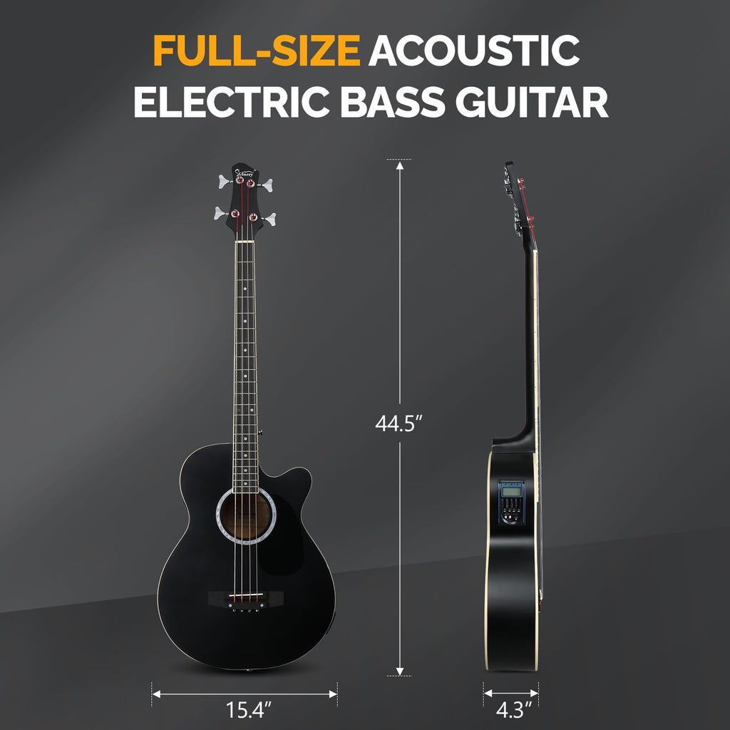 Full Size 4 Strings Acoustic Electric Bass Guitar Kit Matte Black B729