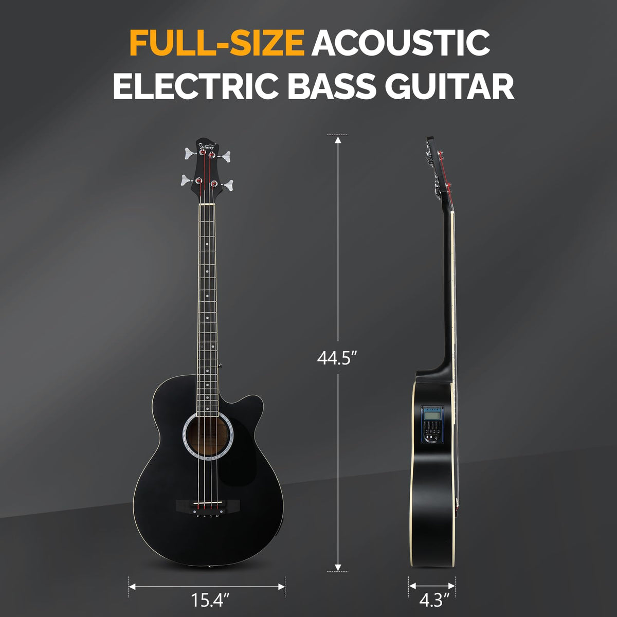 Full Size 4 Strings Acoustic Electric Bass Guitar Kit Matte Black B729