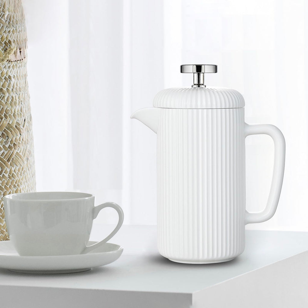 Porcelain French Press 22 fl oz Coffee Tea Maker with Stainless Steel Plunger Ivory I497699