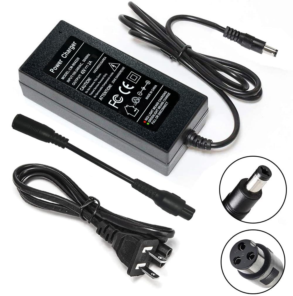 42V 2A Charger for 36V Lithium Battery, 5.5mm x 2.5mm and 8mm 3 Prong Connector V6952
