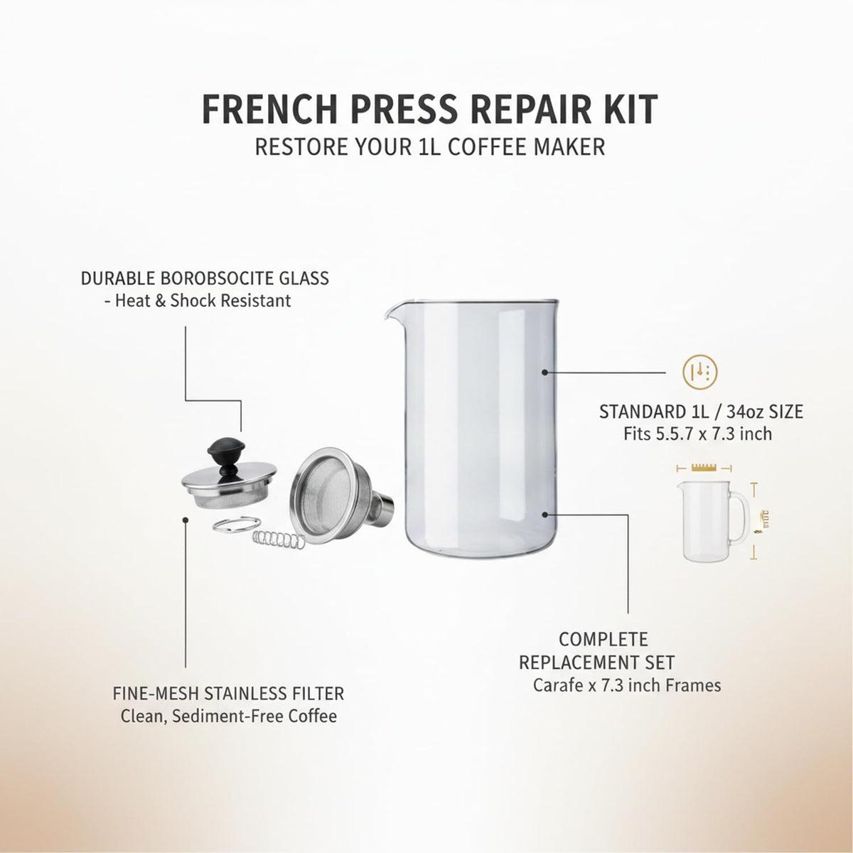 Glass Carafe and Plunger Filter Replacement Parts Set Q97752