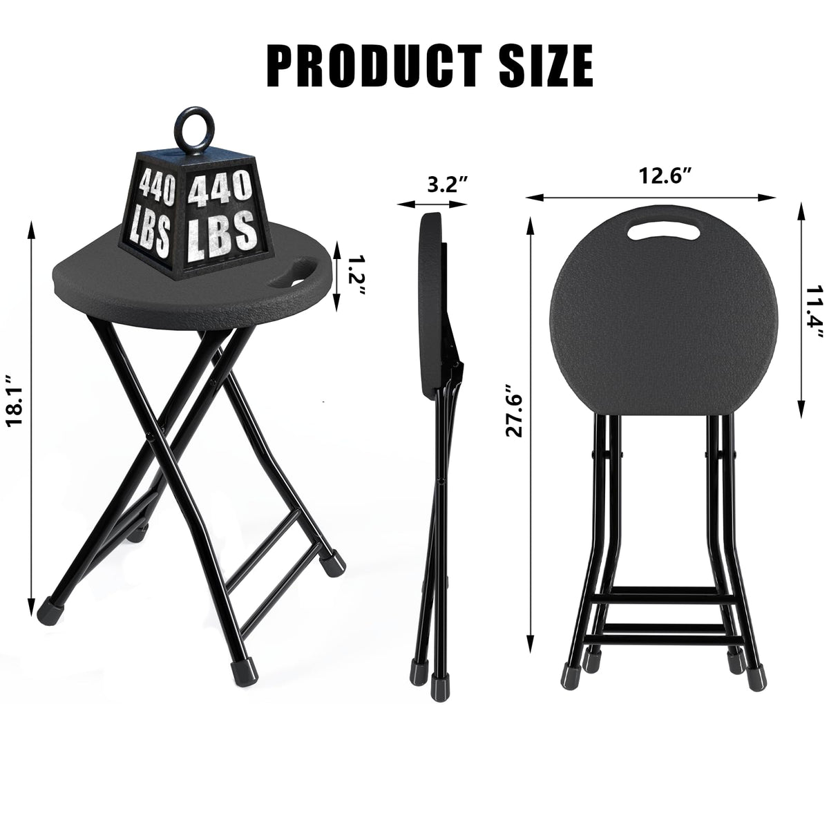 Black 18 Inch Folding Stool with Handle, Pack of 2 O880226