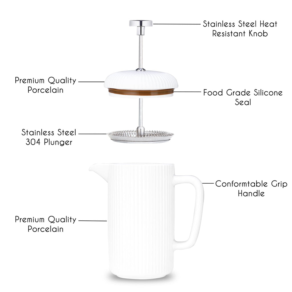 Porcelain French Press 22 fl oz Coffee Tea Maker with Stainless Steel Plunger Ivory I497699