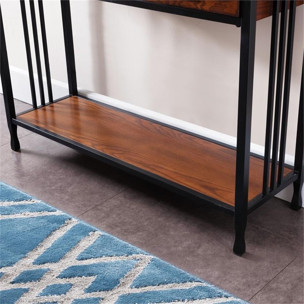 Industrial Wood Console Table with 2 Drawers and Storage Shelf N671