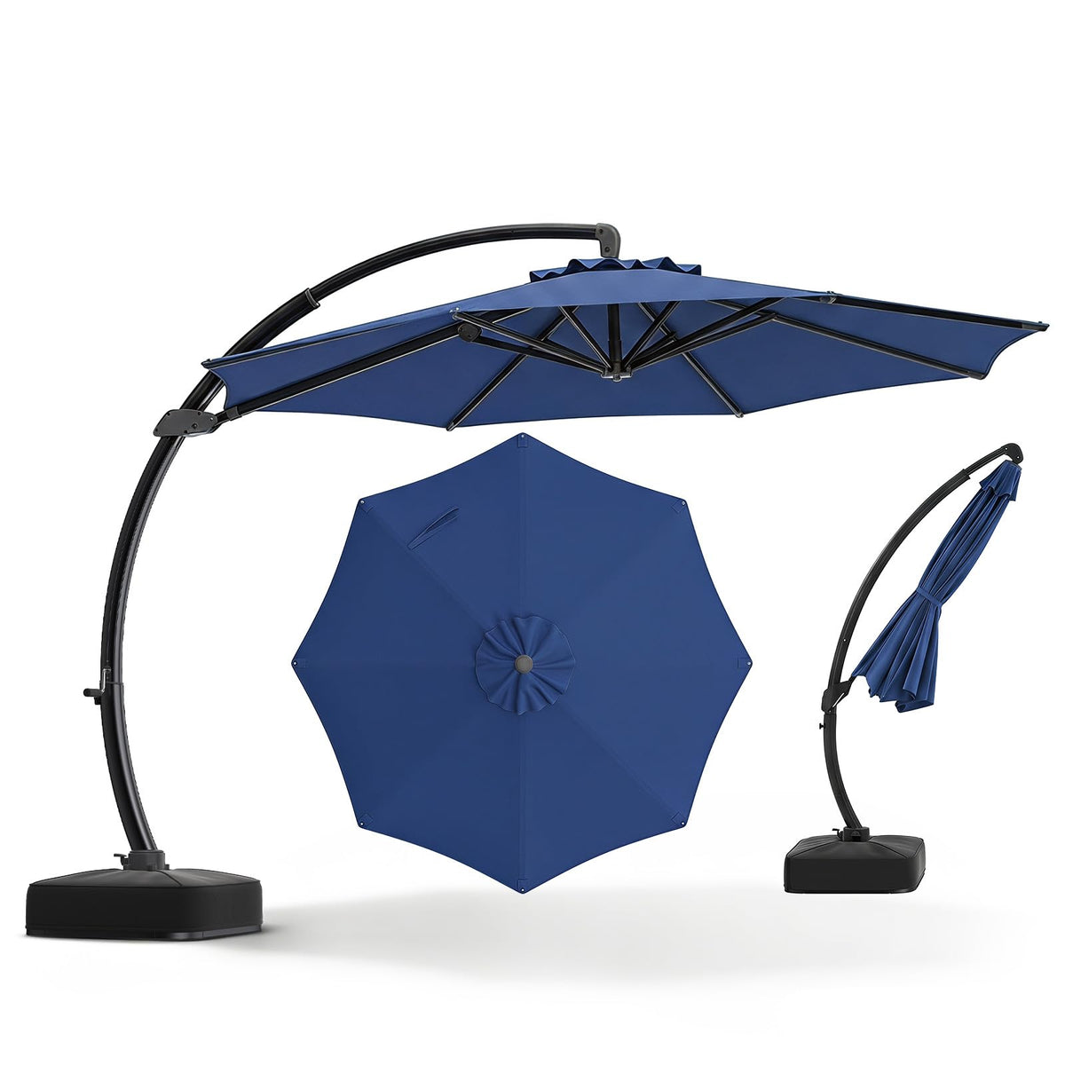 11FT Navy Cantilever Patio Umbrella with Base N257087