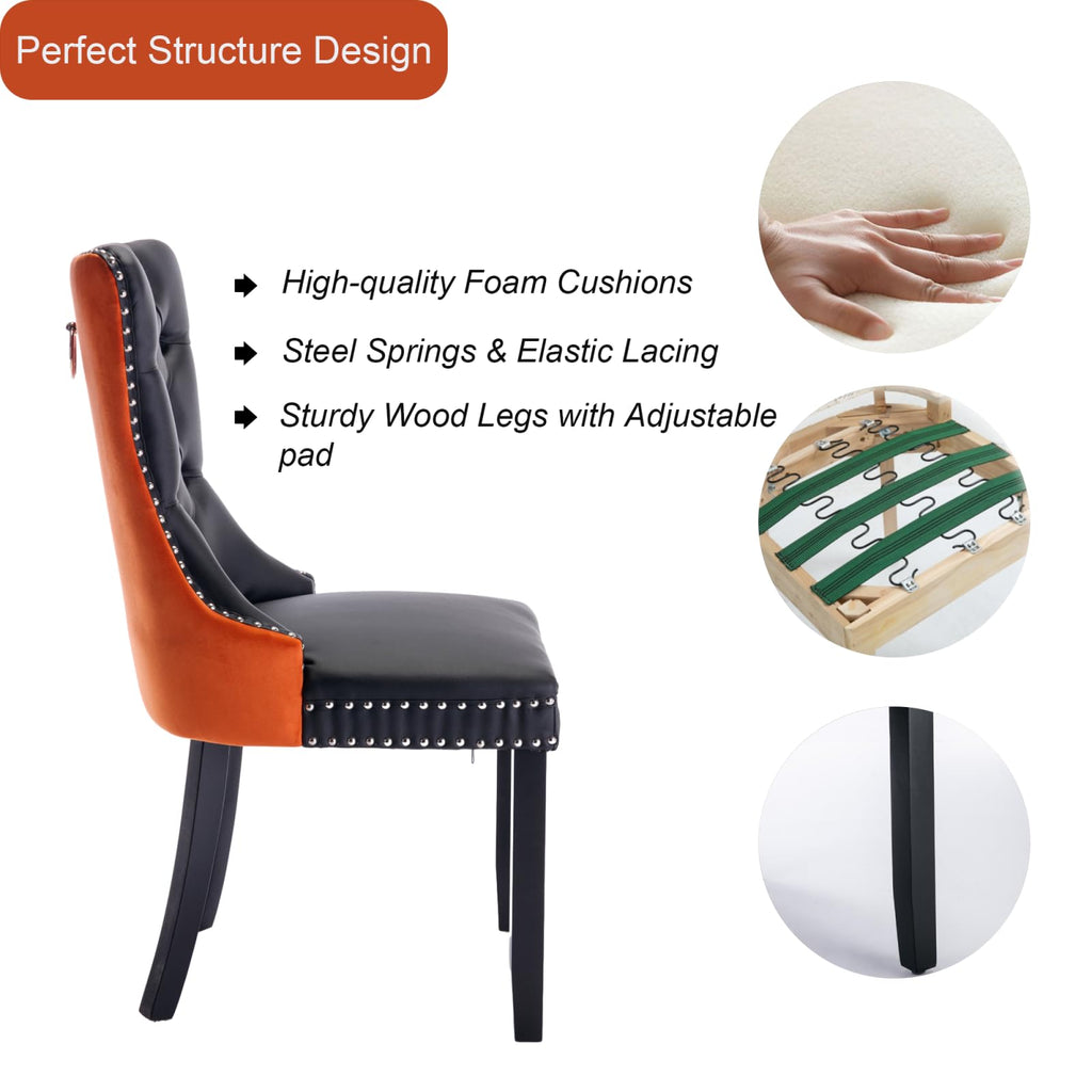 PU and Velvet Upholstered Dining Chairs with Solid Wood Legs Q68908