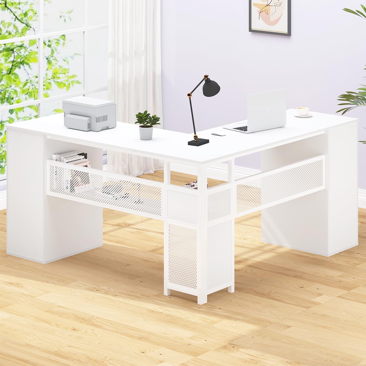 White L Shaped Desk with Drawers T193014