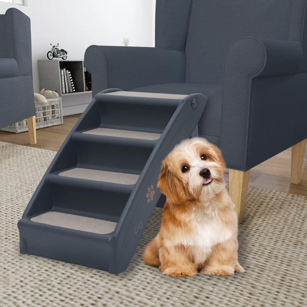 Folding 4-Step Dog Stairs Dark Gray M8381