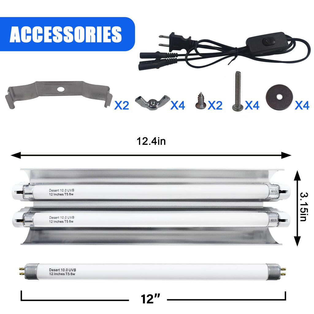 16 Watts 12 Inches T5 10.0 UVB Reptile Light Fixture P912