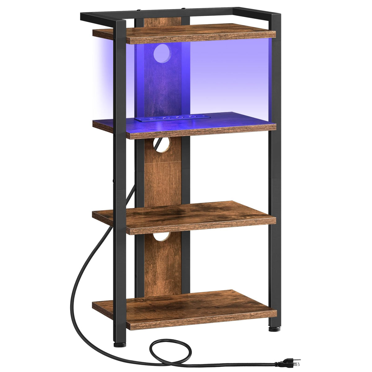 4-Tier Media Stand with Charging Station & LED Light A76236