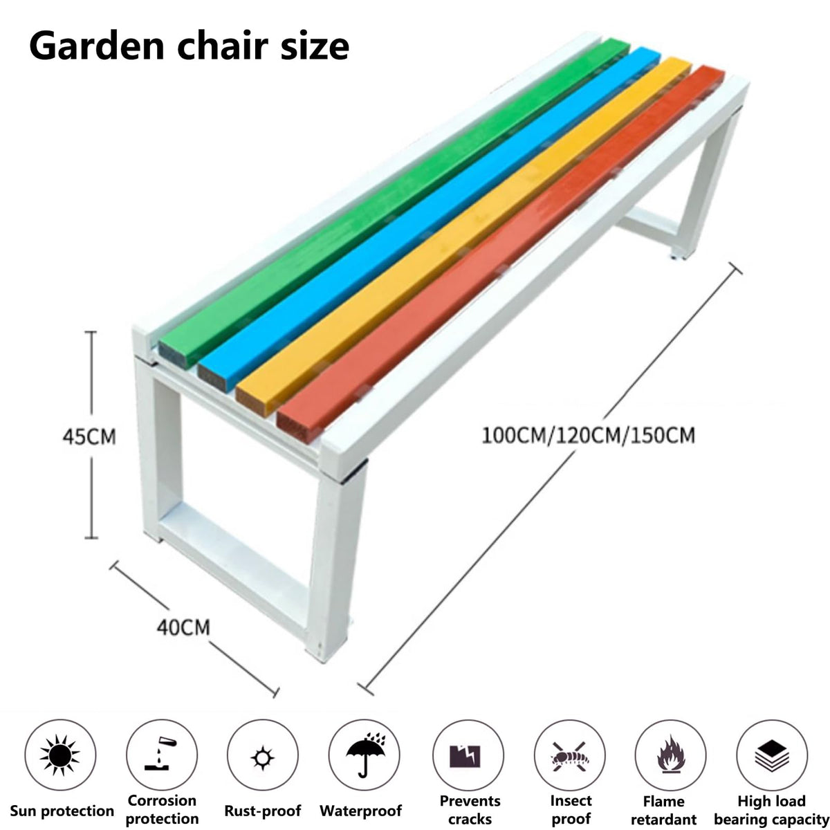 Weatherproof Metal Garden Bench 150 × 40 × 45 cm N182287