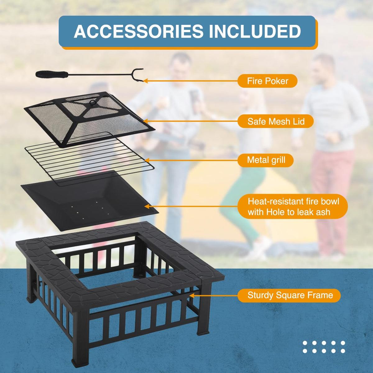 Square Metal Fire Pit Table 32in E25200