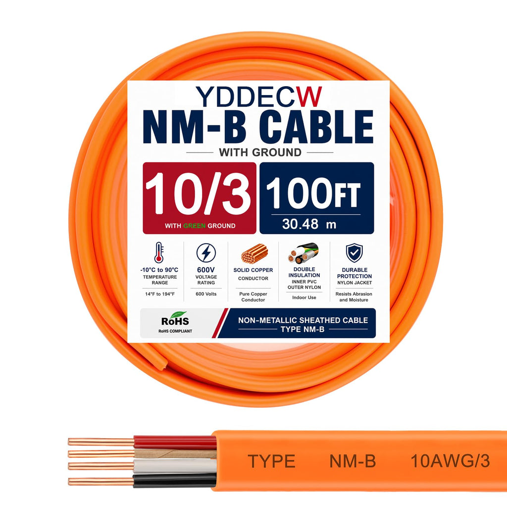 10 Gauge 3 Conductor NM-B Wire with Ground 100FT H85584