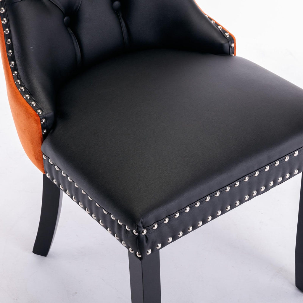 PU and Velvet Upholstered Dining Chairs with Solid Wood Legs Q68908