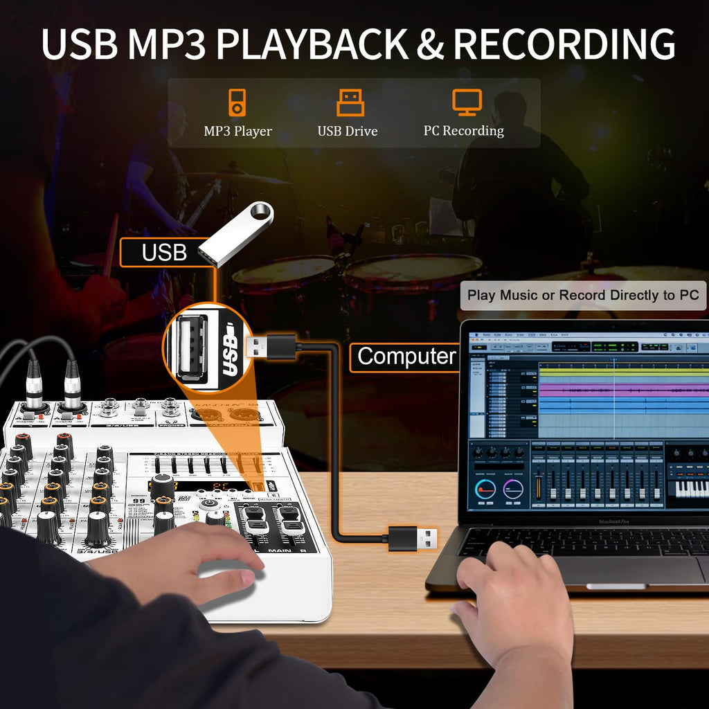 4-Channel Bluetooth Audio Mixer with XLR USB Interface T753730