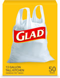 Tall Kitchen Trash Bags 13 Gallon Unscented Handle-Tie 50 Count V5867