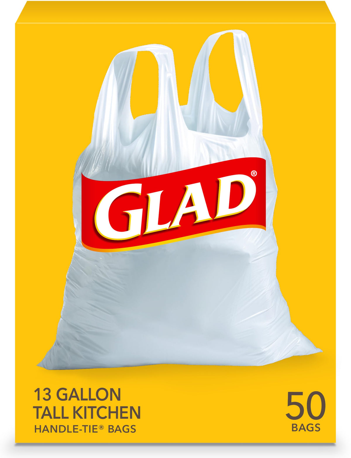 Tall Kitchen Trash Bags 13 Gallon Unscented Handle-Tie 50 Count V5867