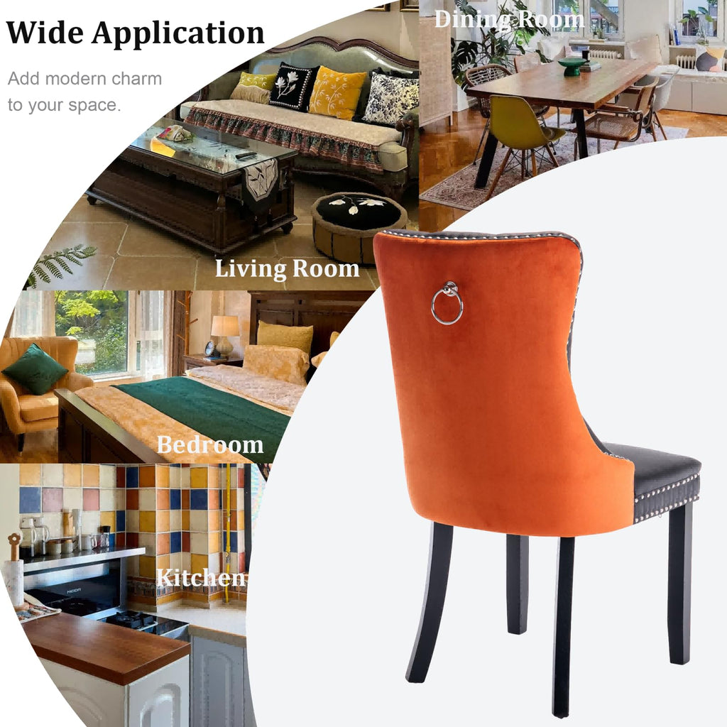 PU and Velvet Upholstered Dining Chairs with Solid Wood Legs Q68908