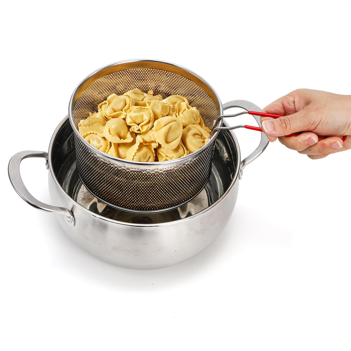 Set of 2 Stainless Steel Pasta Strainers with Removable Handle Y255