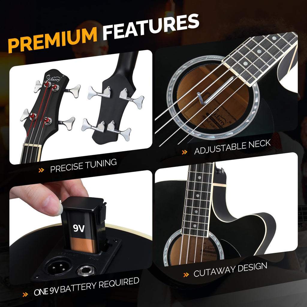 Full Size 4 Strings Acoustic Electric Bass Guitar Kit Matte Black B729