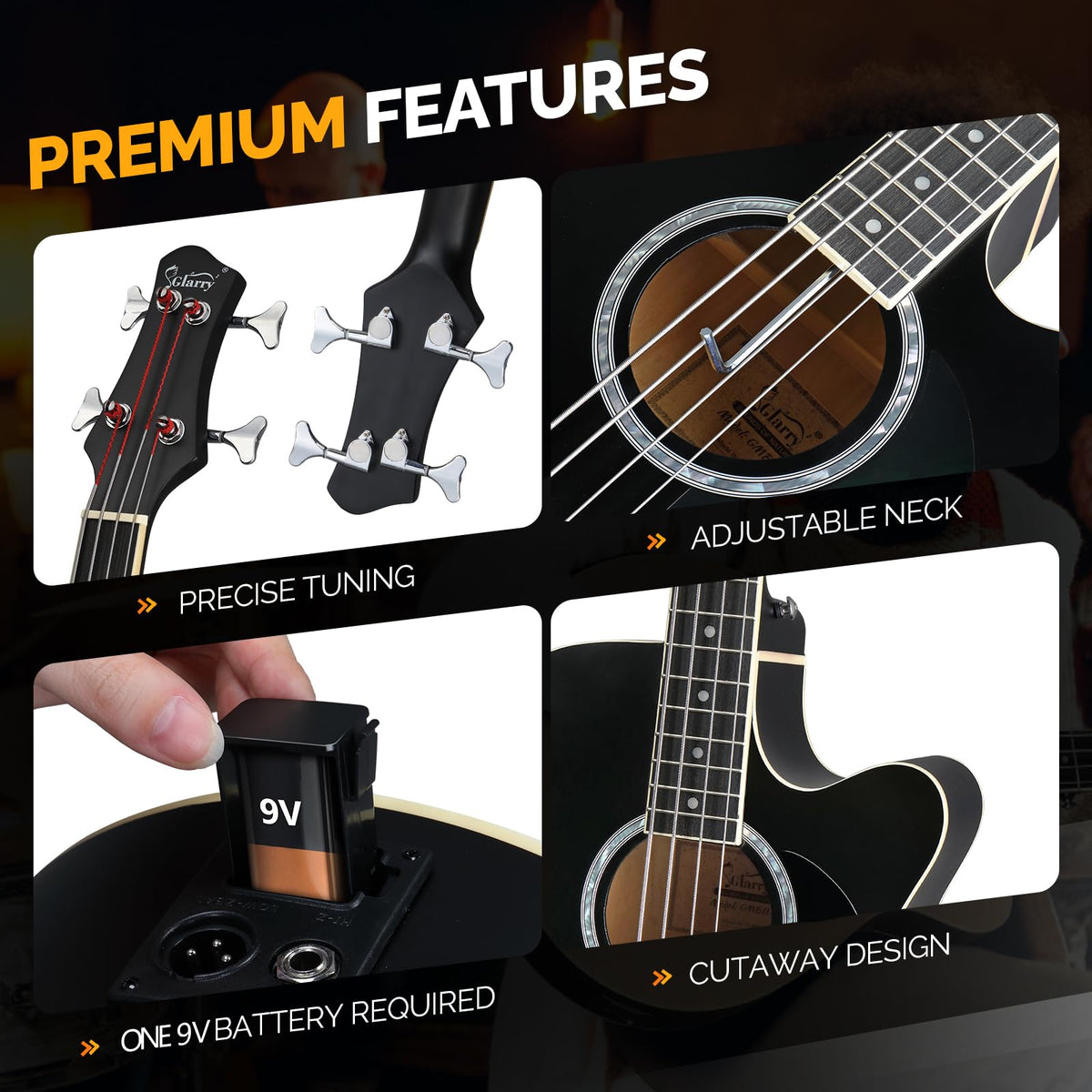 Full Size 4 Strings Acoustic Electric Bass Guitar Kit Matte Black B729