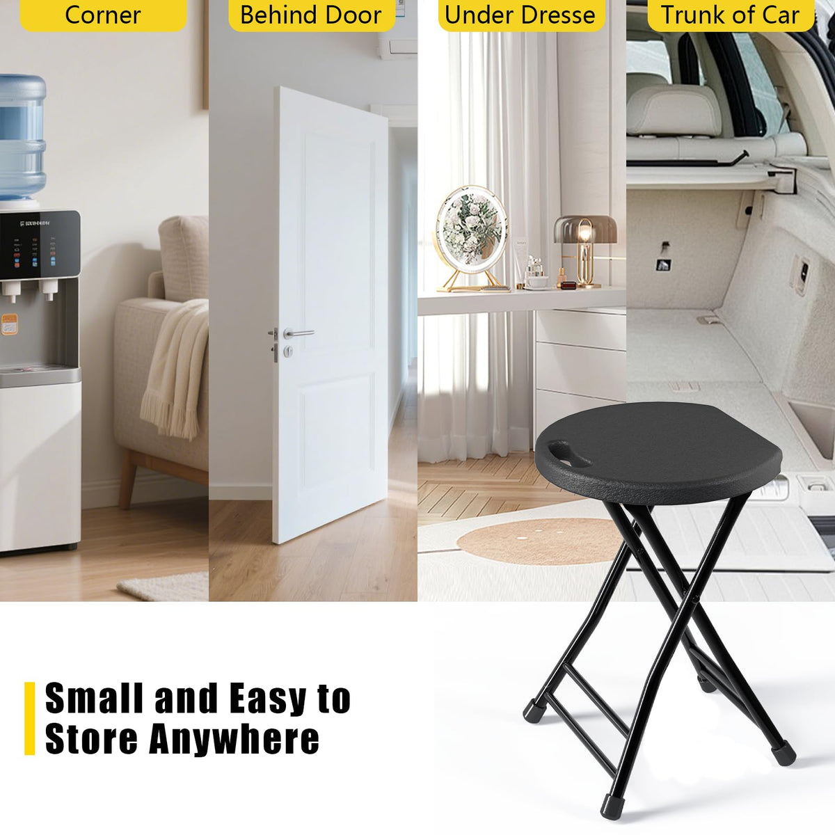 Black 18 Inch Folding Stool with Handle, Pack of 2 O880226