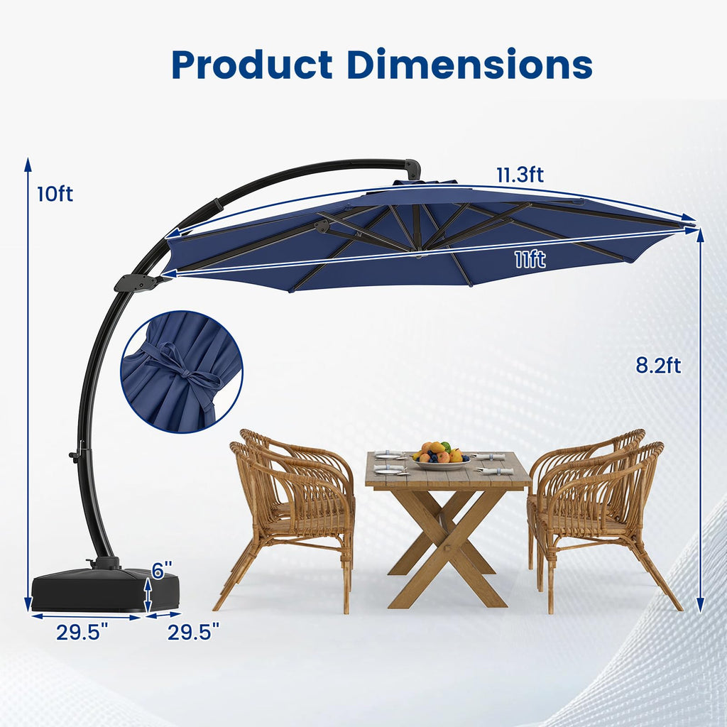 11FT Navy Cantilever Patio Umbrella with Base N257087