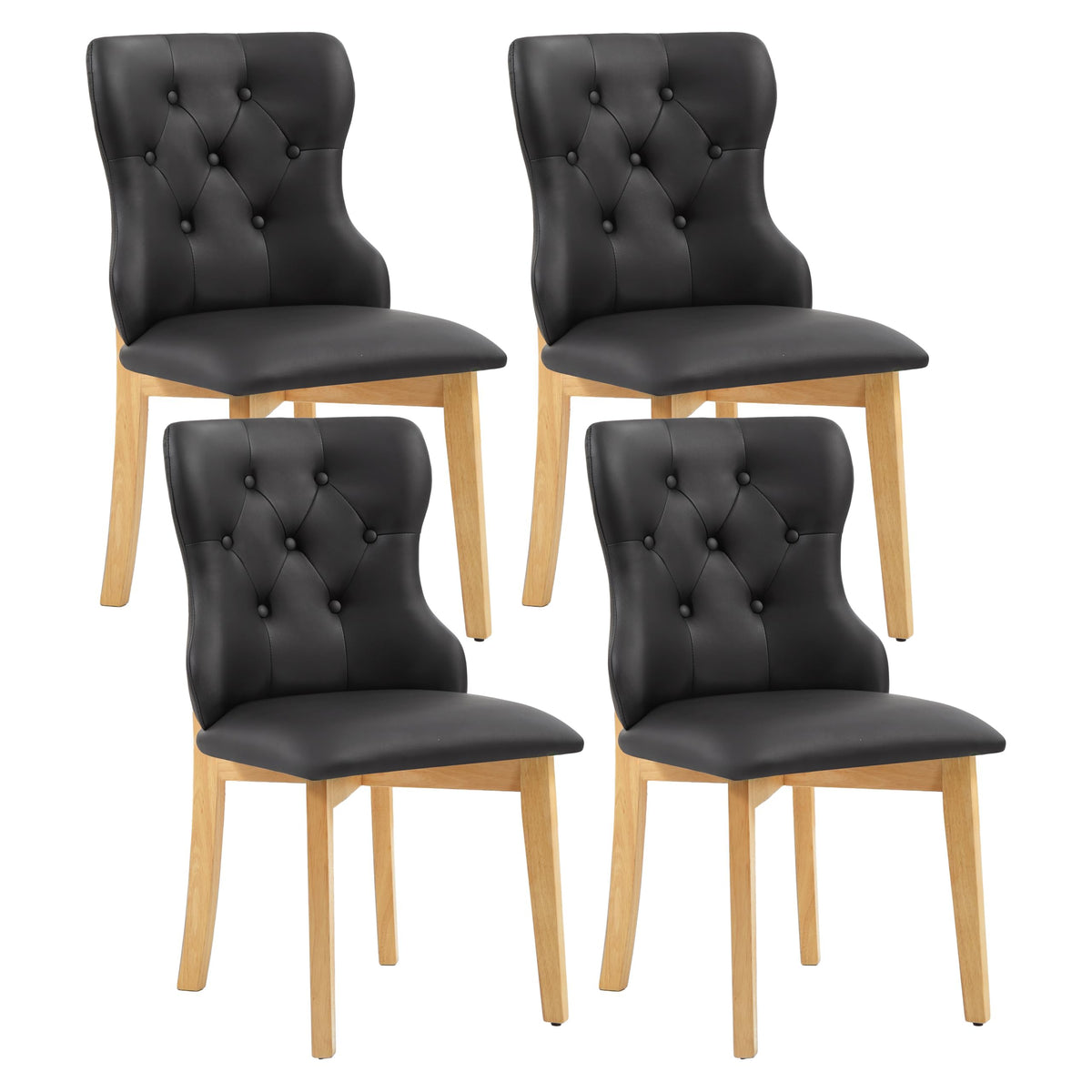 Black Upholstered Dining Chairs Set of 4 PU Leather F89617