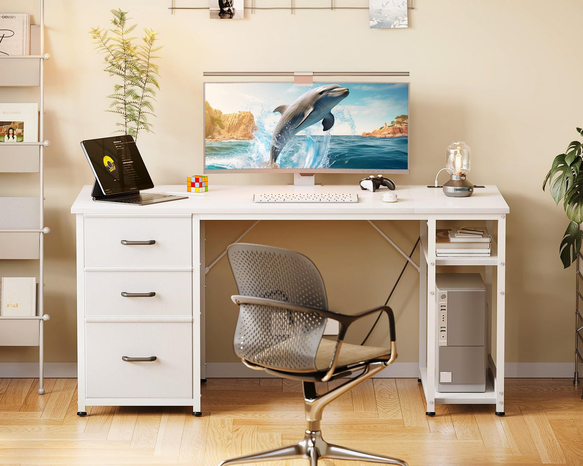 51 Inch White Computer Desk with Drawers G469784