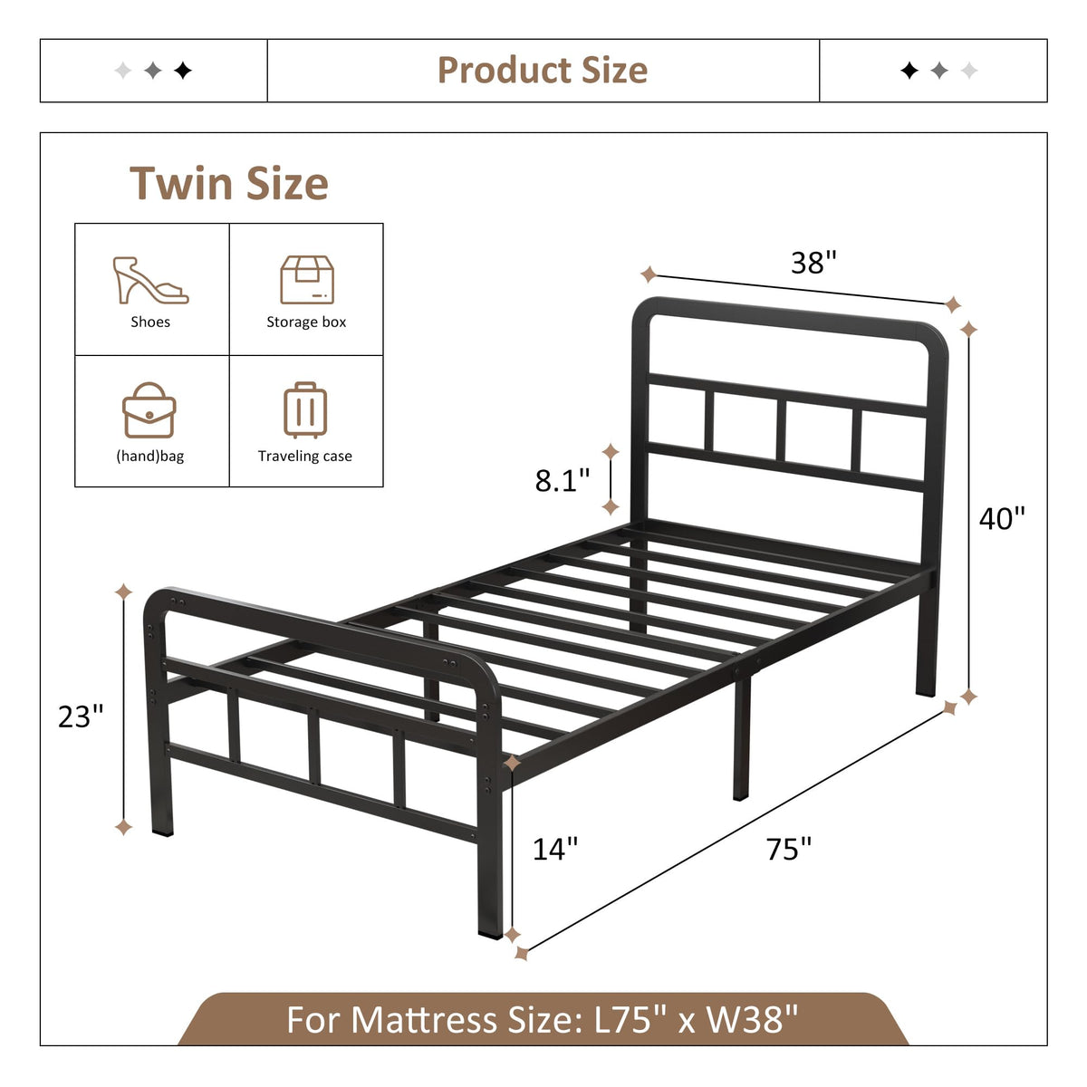 Twin Platform Bed Frame with Headboard and Footboard Q202