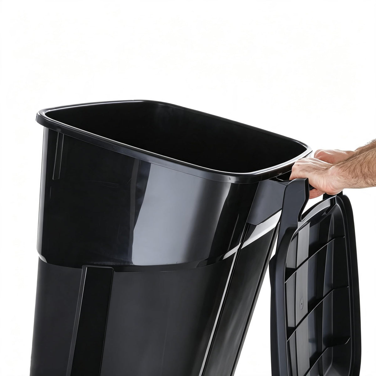 32 Gallon Black Plastic Wheeled Trash Can with Lid P281