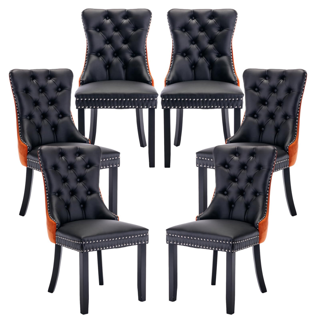 PU and Velvet Upholstered Dining Chairs with Solid Wood Legs Q68908