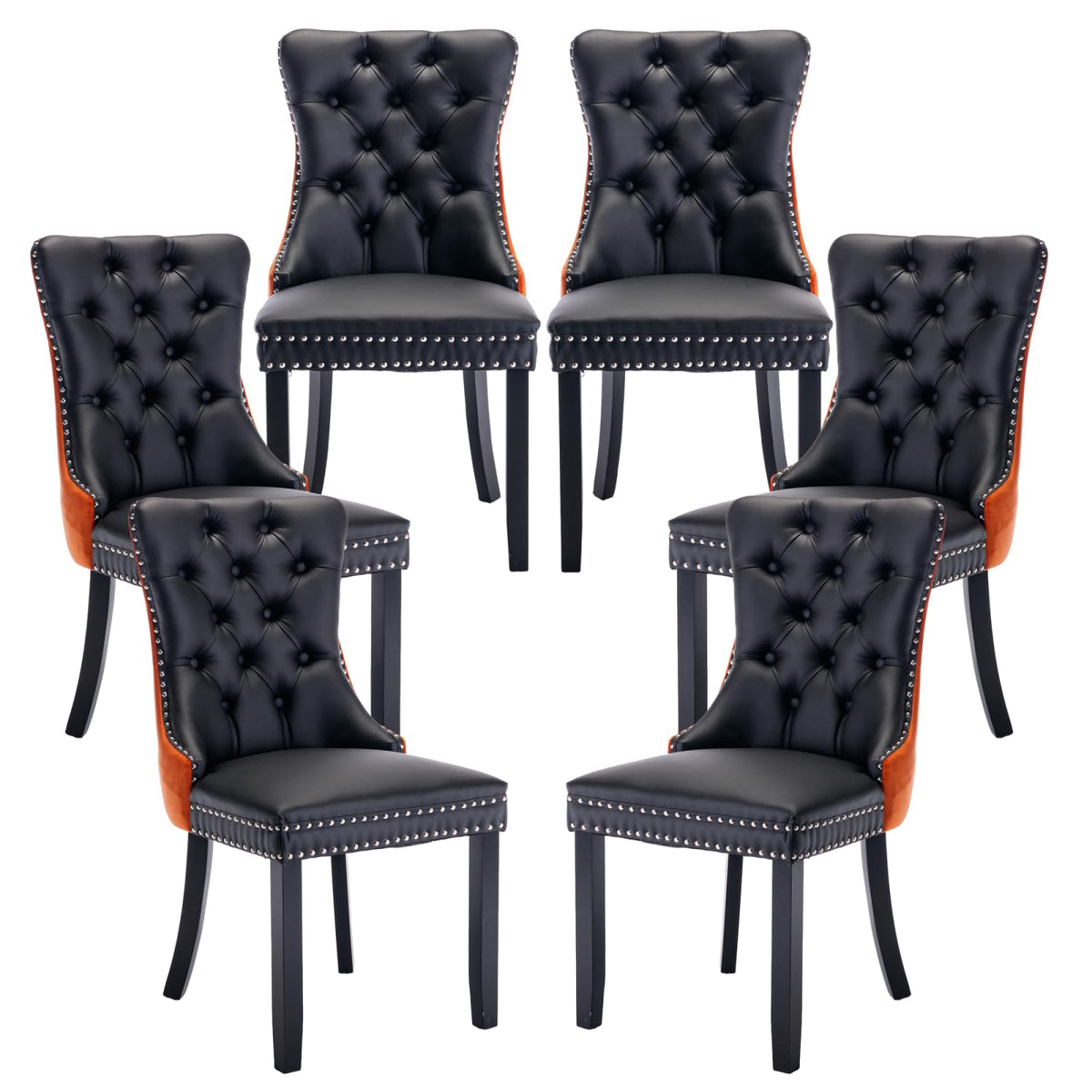 PU and Velvet Upholstered Dining Chairs with Solid Wood Legs Q68908