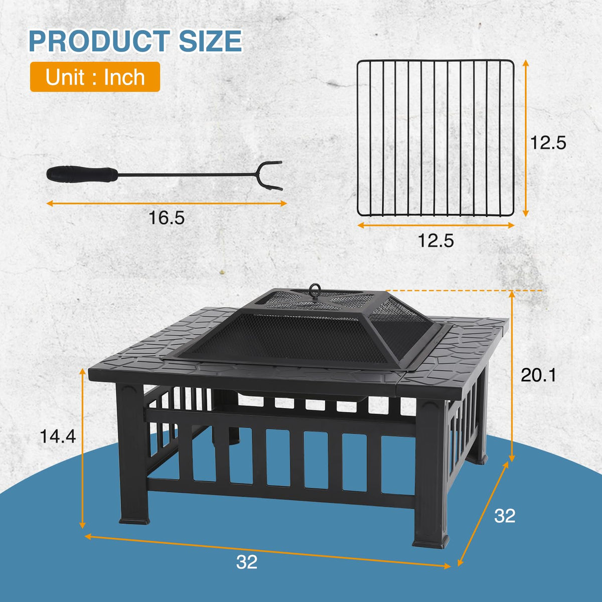 Square Metal Fire Pit Table 32in E25200