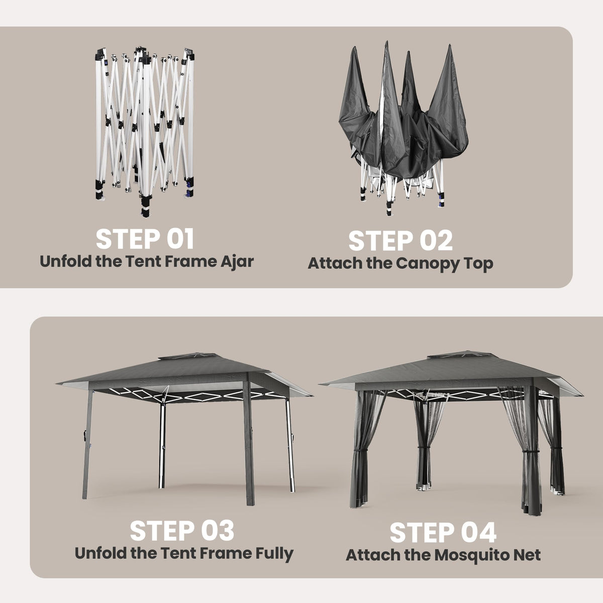 13x13 Pop Up Gazebo Tent with Mosquito Netting Grey C54341
