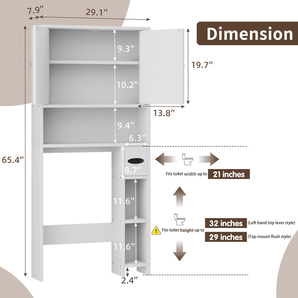 White Over the Toilet Storage Cabinet with Adjustable Shelf H431