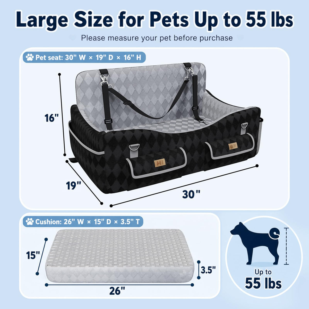 Medium & Large Dog Car Seat with Memory Foam Cushion B372995