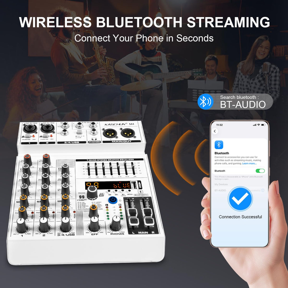 4-Channel Bluetooth Audio Mixer with XLR USB Interface T753730