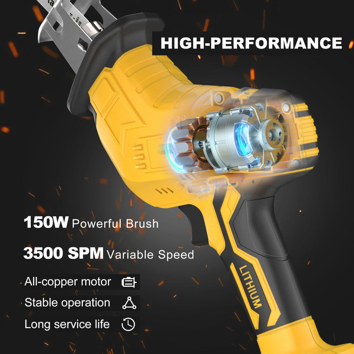 Cordless Reciprocating Saw 0-3500 SPM Variable Speed 4 Saw Blades E883